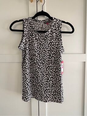 NWT Vince Camuto Black Monochrome Ditsy Floral Tank Top XXS